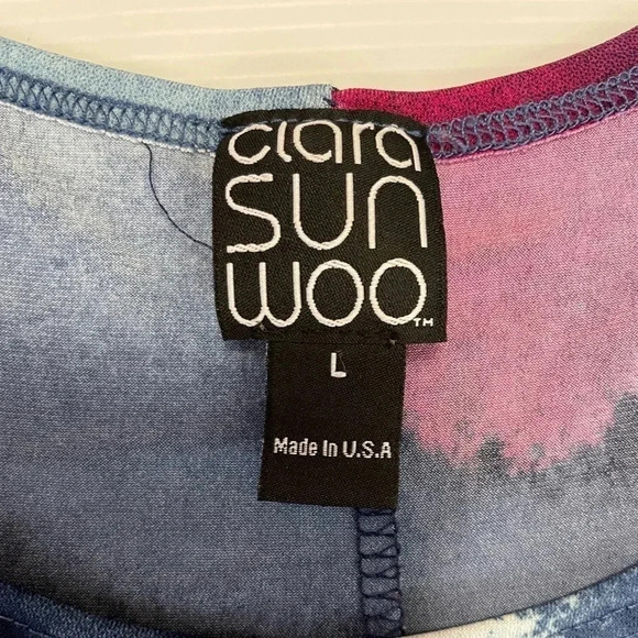 3 FOR $15 Clara Sun Woo Watercolor Pink and Blue Open Shoulder Swing Dress SZ L - Picture 8 of 8